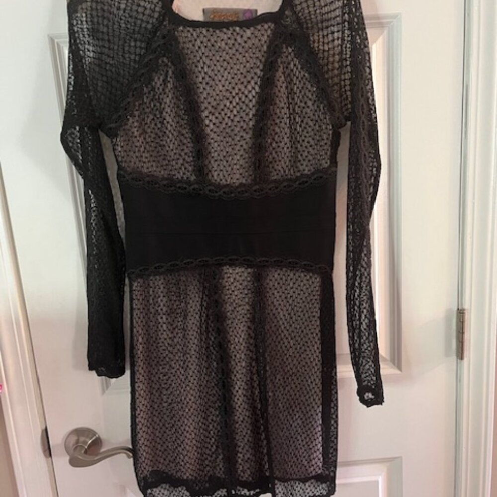 Free People Womens Juniors Mixed Mesh Lace Party Dress Black SP